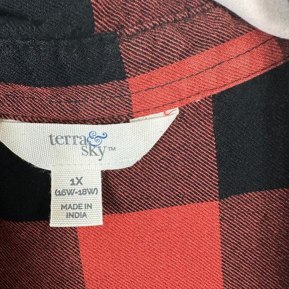 1X Plaid Flannel Shirt Bundle Red Black Check Lace Up Grunge Tops Plus retro - Picture 8 of 10